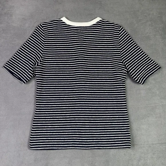 Madewell Top Womens XS Navy White Striped Henley Elbow Sleeve Cotton Knit Tee - Picture 3 of 9